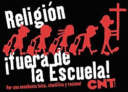 Cartel del sindicato español CNT en el que defiende una enseñanza laica, científica y racional