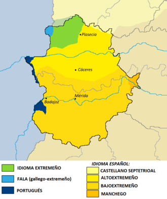 Mapa de idiomas y dialectos de Extremadura