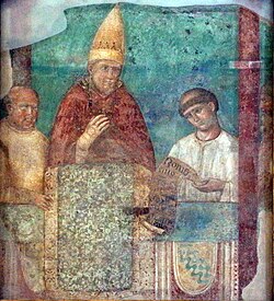 Cuadro de Bonifacio VIII en el Jubileo de 1300 por Giotto