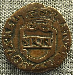 Moneda de 1648 con el escudo de armas de la República de Nápoles.