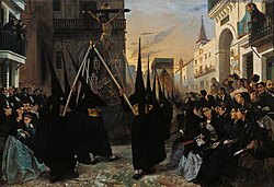 Cofradía en procesión por la calle Génova, Sevilla