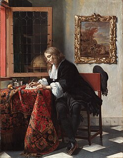 Hombre escribiendo una carta, óleo sobre lienzo de Gabriël Metsu