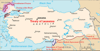 Mapa detallado con las fronteras de Turquía tras el tratado