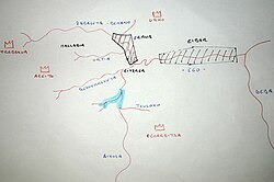 Esquema y representación de la cuenca del Río Ego y sus afluentes