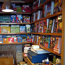Novelas gráficas dispuestas para su venta en una librería especializada.