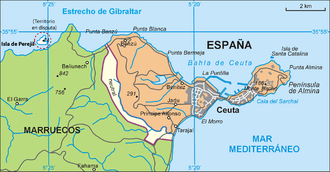 Detalle de la localización de la isla de Perejil