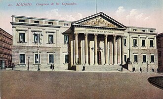 Fotografía histórica del Palacio de las Cortes en Madrid