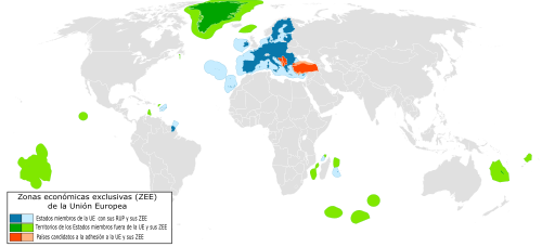 Mapa de la Zona Económica Exclusiva de la Unión Europea