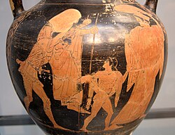 Huida de Troya: Eneas llevando a Anquises, con Ascanio y su esposa en una representación clásica.