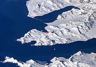 Mapa de la región mostrando la caleta Vago, punta Coronel Zelaya y Grytviken