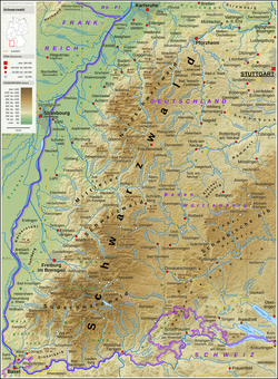 Mapa topográfico de la Selva Negra