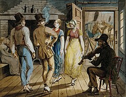 Reunión festiva en una posada de caminos.