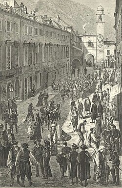 Fotografía histórica de una calle en Dubrovnik durante el siglo XIX