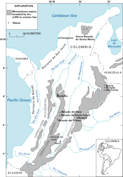Mapa de glaciares de Colombia