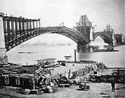Construcción del Puente Eads en la década de 1870