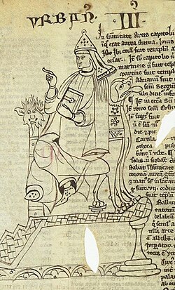 Miniatura histórica medieval que representa a Urbano III