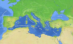 Mapa político y físico general del mar Mediterráneo