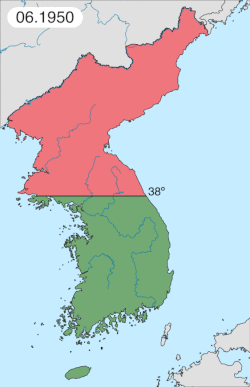 Esquema cartográfico de las distintas fases operativas de la Guerra de Corea entre 1950 y 1953.