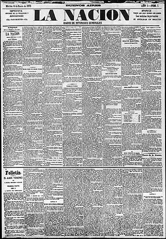 Portada del primer número de La Nación