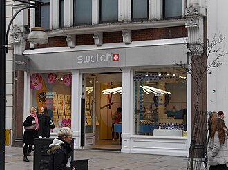 Logotipo e información corporativa de Swatch