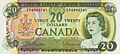 Representación de billetes y elementos de la moneda canadiense