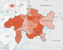 Mapa administrativo de las regiones de los Grisones