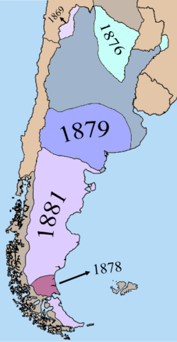 Mapa del avance de la frontera argentina durante la Conquista del Desierto