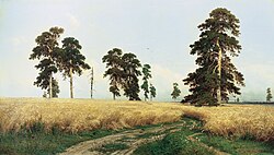Paisaje con un campo de centeno en primer plano
