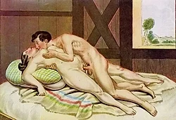 In der Scheune (En el granero), obra del siglo XIX de Peter Fendi que muestra caricias y coito vaginal.