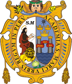 Escudo histórico de la Universidad Nacional Mayor de San Marcos con la figura del evangelista