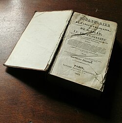 Ejemplar histórico del vocabulario relacionado con la Academia Francesa.