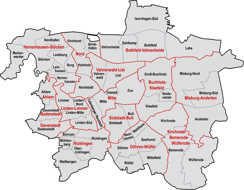 Mapa administrativo de Hannover