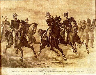 Tomás Cipriano de Mosquera junto a Tomás Herrera, Agustín Codazzi y otros militares durante la guerra civil de 1854.