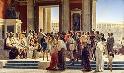 Píndaro exalta a un ganador de los Juegos Olímpicos en una pintura de 1872 por Giuseppe Sciuti.