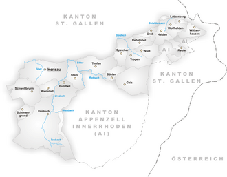 Mapa de los municipios de Appenzell Rodas Exteriores
