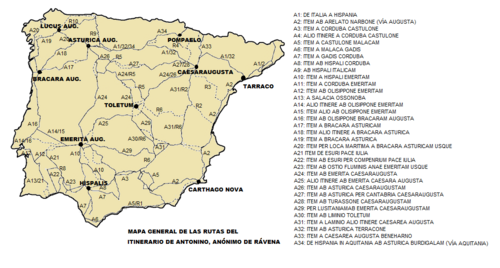 Mapa general esquemático del Itinerario Antonino