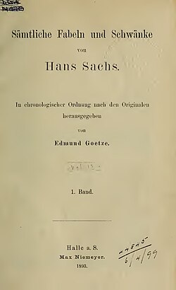 Portada de la obra Sämtliche Fabeln und Schwänke de 1893