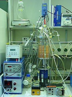Biorreactor a escala de laboratorio conteniendo células animales.