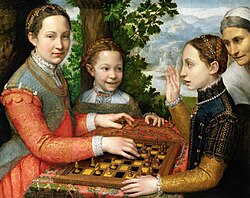 Lucia, Minerva y Europa Anguissola jugando al ajedrez