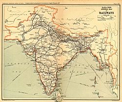 Mapa del ferrocarril en India en 1909