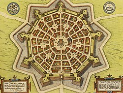 Plano del siglo XVII de la ciudad de Palmanova, Italia