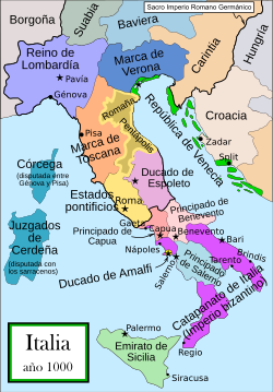 Mapa general del Ducado de Spoleto reflejando su extensión histórica y referencias geográficas.