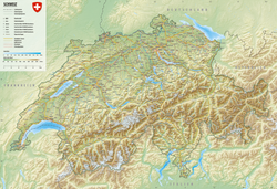 Mapa físico de Suiza con sus principales accidentes geográficos