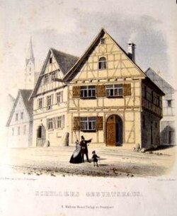 Casa natal de Schiller en Marbach en una pintura de Eberhard Emminger de 1850.