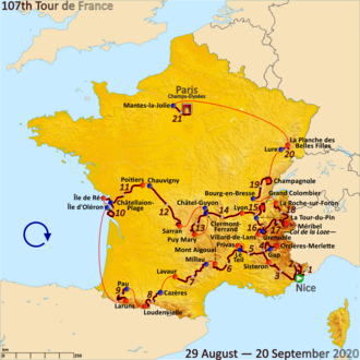 Esquema gráfico representativo de la clasificación general del Tour de Francia 2020.