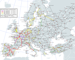 Esquema comparativo de las líneas de alta velocidad en Europa para el año 2023