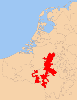 Mapa histórico que muestra el principado de Lieja en 1350.