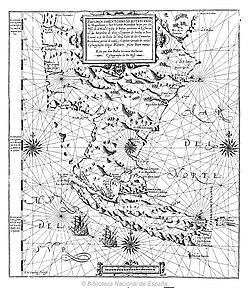 Mapa histórico del siglo XVII impreso en 1621 con las tierras descubiertas por los hermanos Nodal