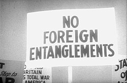 Cartel de protesta aislacionista que dice No foreign entanglements