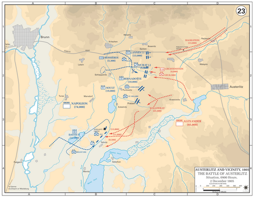 Situación de la batalla a las 09:00 de la mañana del 2 de diciembre de 1805